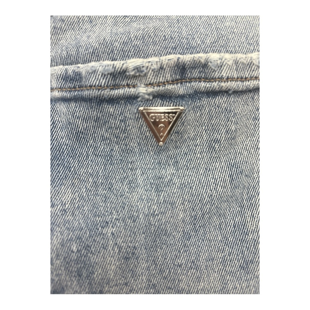 GUESS Button Front Denim Mini Skirt Frayed Hem Sz US XL - Picture 3 of 7